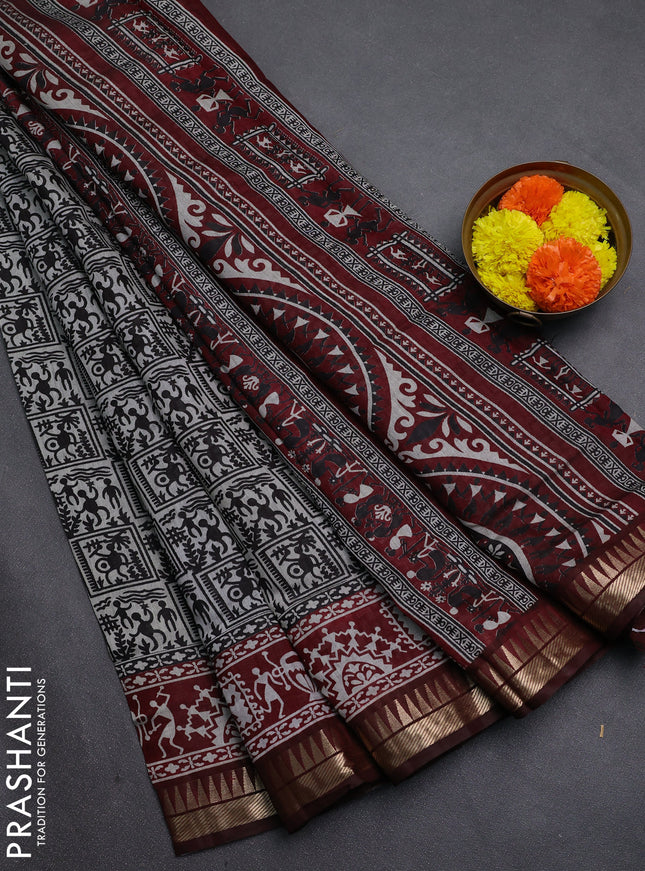 Black & Maroon Semi Maheshwari Cotton Saree