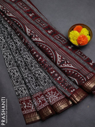 Black & Maroon Semi Maheshwari Cotton Saree