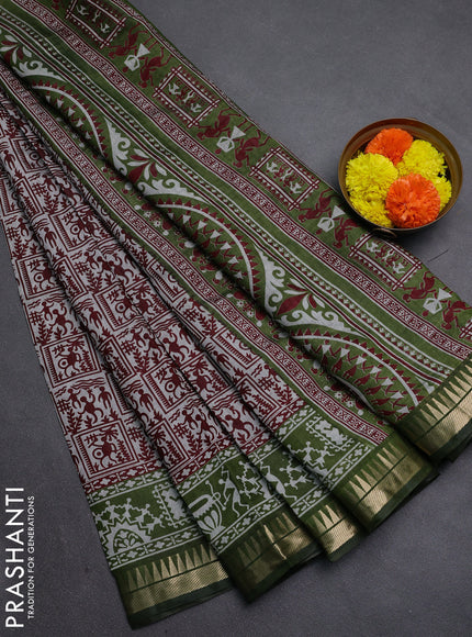 Maroon & Green Semi Maheshwari Cotton Saree