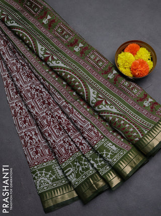 Maroon & Green Semi Maheshwari Cotton Saree