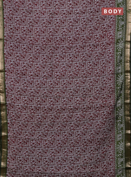 Maroon & Green Semi Maheshwari Cotton Saree