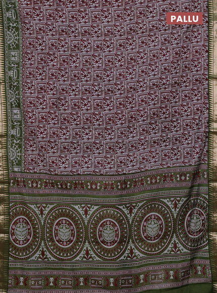 Maroon & Green Semi Maheshwari Cotton Saree