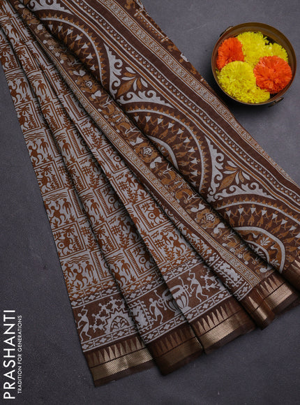 Mustard Yellow & Brown Semi Maheshwari Cotton Saree
