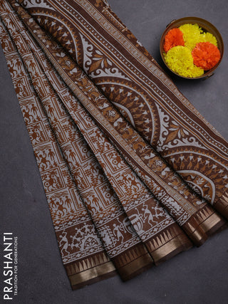 Mustard Yellow & Brown Semi Maheshwari Cotton Saree