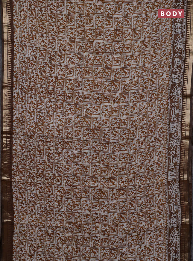 Mustard Yellow & Brown Semi Maheshwari Cotton Saree