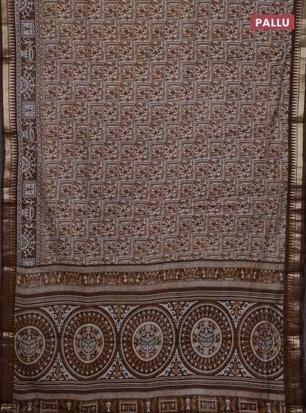 Mustard Yellow & Brown Semi Maheshwari Cotton Saree