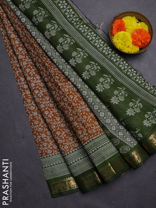 Mustard Yellow & Green Semi Maheshwari Cotton Saree