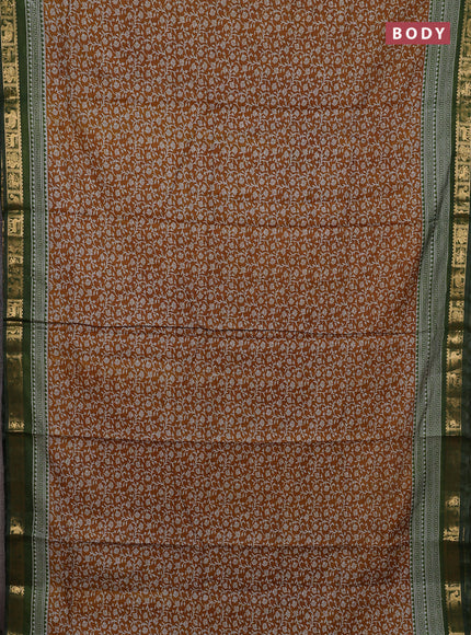Mustard Yellow & Green Semi Maheshwari Cotton Saree