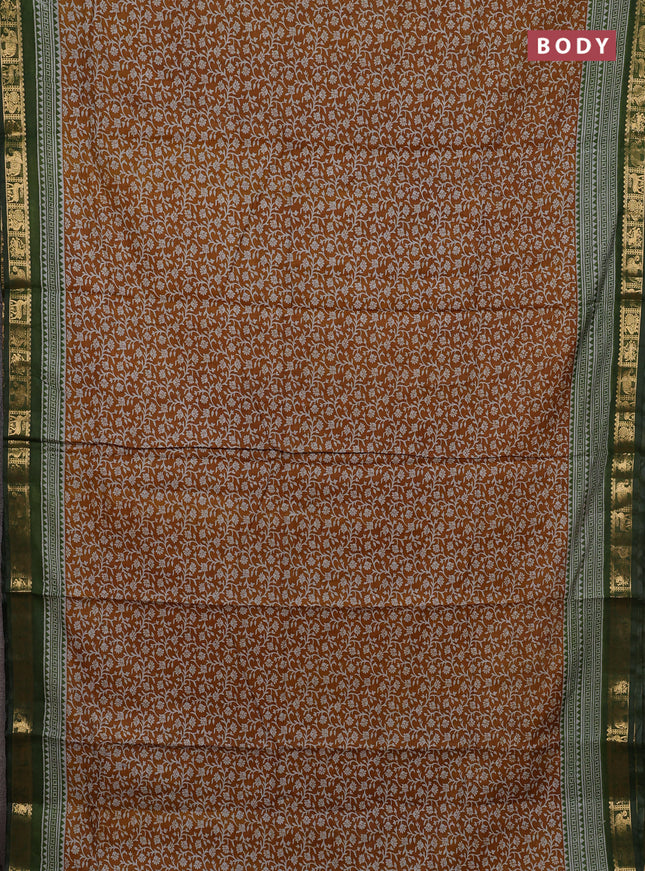Mustard Yellow & Green Semi Maheshwari Cotton Saree