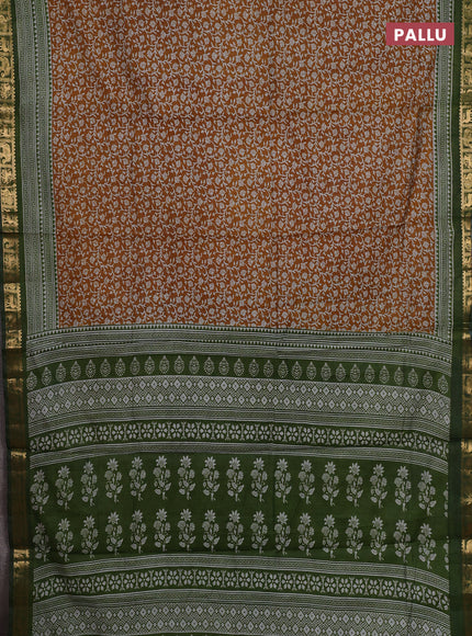 Mustard Yellow & Green Semi Maheshwari Cotton Saree