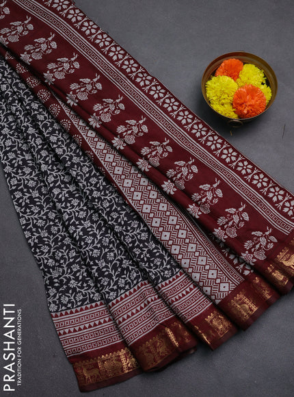 Black & Maroon Semi Maheshwari Cotton Saree