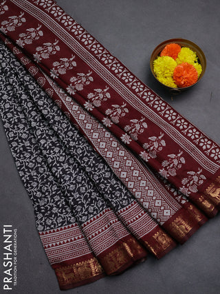 Black & Maroon Semi Maheshwari Cotton Saree