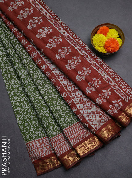 Green & Rust Semi Maheshwari Cotton Saree