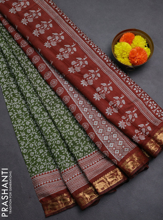 Green & Rust Semi Maheshwari Cotton Saree