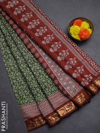 Green & Rust Semi Maheshwari Cotton Saree