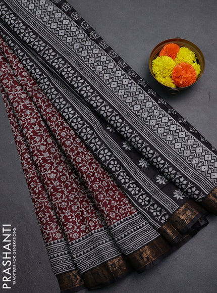 Maroon & Black Semi Maheshwari Cotton Saree