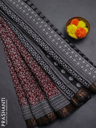 Maroon & Black Semi Maheshwari Cotton Saree