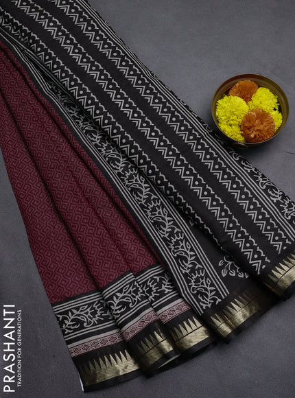 Maroon & Black Semi Maheshwari Cotton Saree
