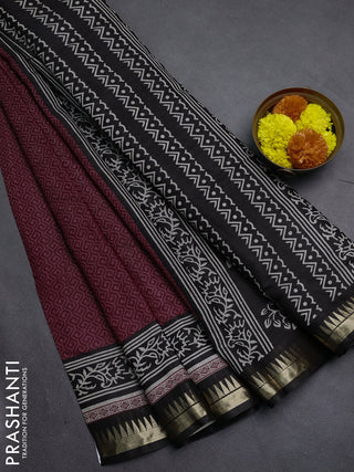 Maroon & Black Semi Maheshwari Cotton Saree