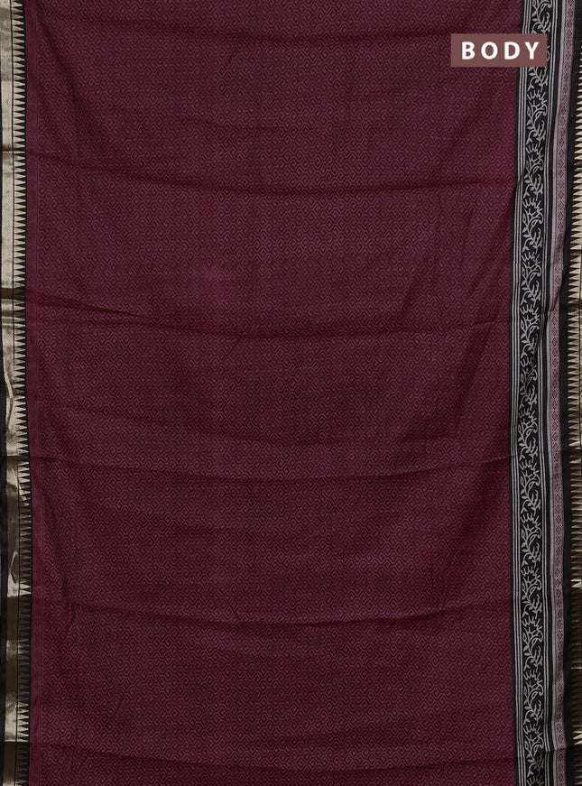 Maroon & Black Semi Maheshwari Cotton Saree