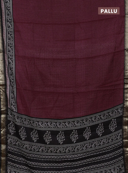 Maroon & Black Semi Maheshwari Cotton Saree