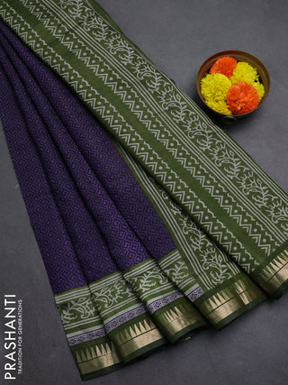 Violet & Green Semi Maheshwari Cotton Saree