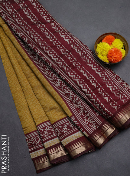 Mustard Yellow & Maroon Semi Maheshwari Cotton Saree
