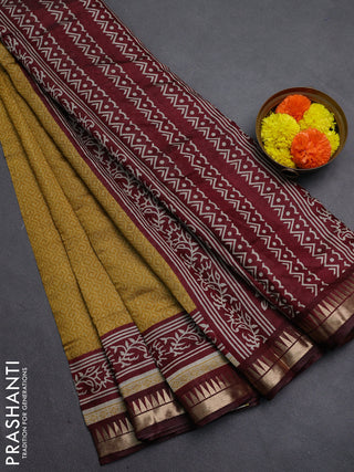 Mustard Yellow & Maroon Semi Maheshwari Cotton Saree
