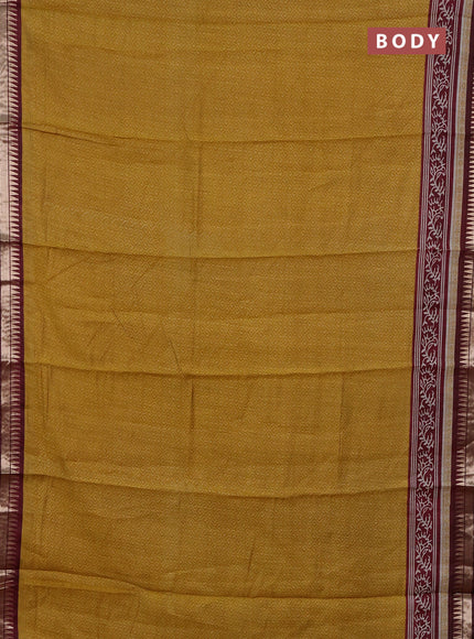 Mustard Yellow & Maroon Semi Maheshwari Cotton Saree