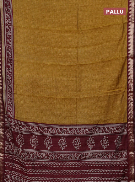 Mustard Yellow & Maroon Semi Maheshwari Cotton Saree