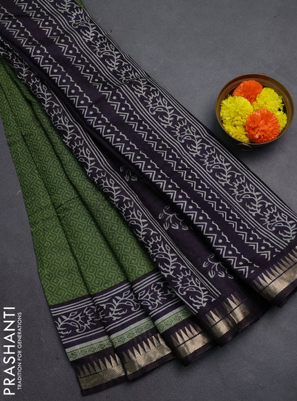Green & Navy Blue Semi Maheshwari Cotton Saree