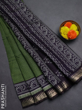 Green & Navy Blue Semi Maheshwari Cotton Saree