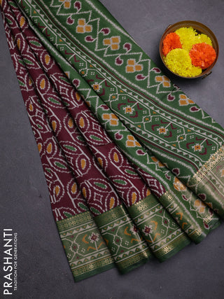 Wine  & Green Semi Maheshwari Cotton Saree
