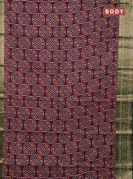 Wine  & Green Semi Maheshwari Cotton Saree
