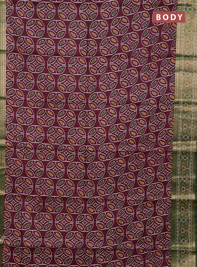 Wine  & Green Semi Maheshwari Cotton Saree