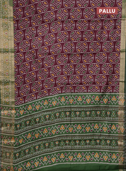 Wine  & Green Semi Maheshwari Cotton Saree