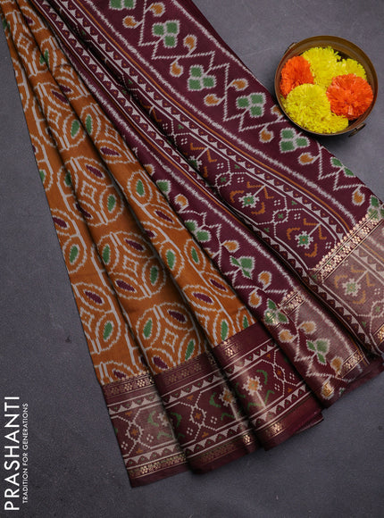 Mustard Yellow & Maroon Semi Maheshwari Cotton Saree