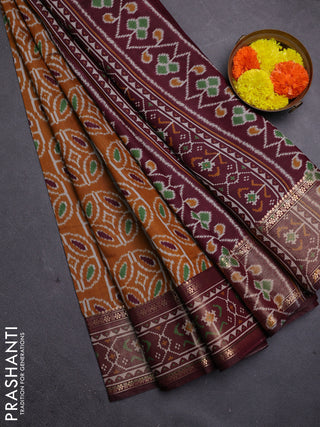Mustard Yellow & Maroon Semi Maheshwari Cotton Saree