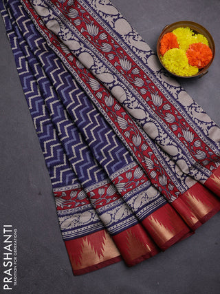 Navy Blue & Maroon Semi Maheshwari Cotton Saree