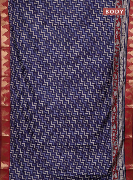 Navy Blue & Maroon Semi Maheshwari Cotton Saree