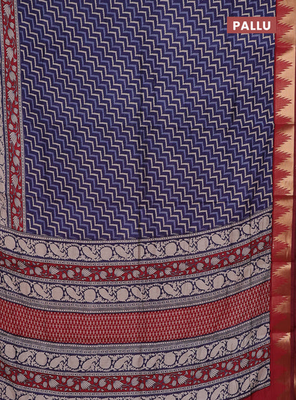 Navy Blue & Maroon Semi Maheshwari Cotton Saree