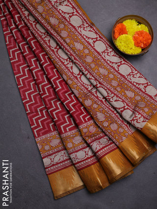 Red & Mustard Yellow Semi Maheshwari Cotton Saree