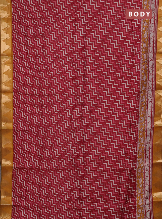 Red & Mustard Yellow Semi Maheshwari Cotton Saree