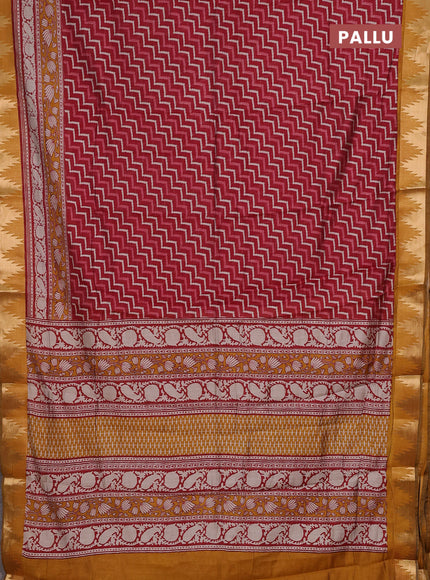 Red & Mustard Yellow Semi Maheshwari Cotton Saree
