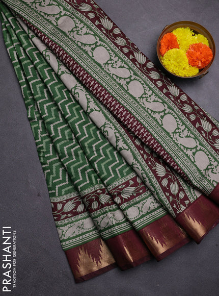 Green & Maroon Semi Maheshwari Cotton Saree