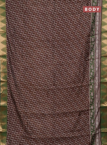 Brown & Green Semi Maheshwari Cotton Saree