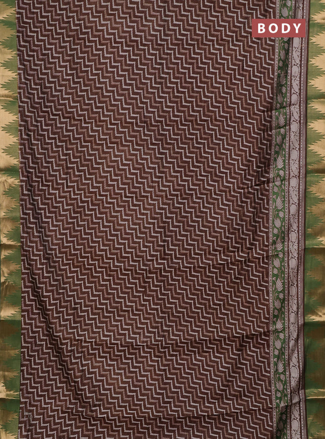 Brown & Green Semi Maheshwari Cotton Saree