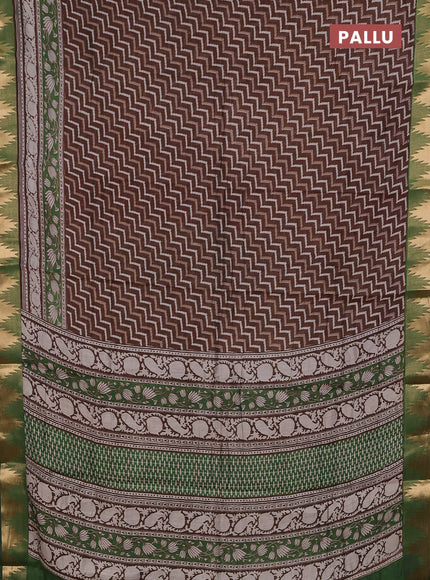 Brown & Green Semi Maheshwari Cotton Saree