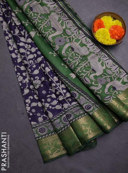 Blue & Green Semi Maheshwari Cotton Saree