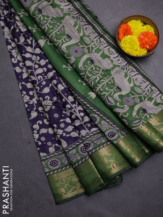 Blue & Green Semi Maheshwari Cotton Saree